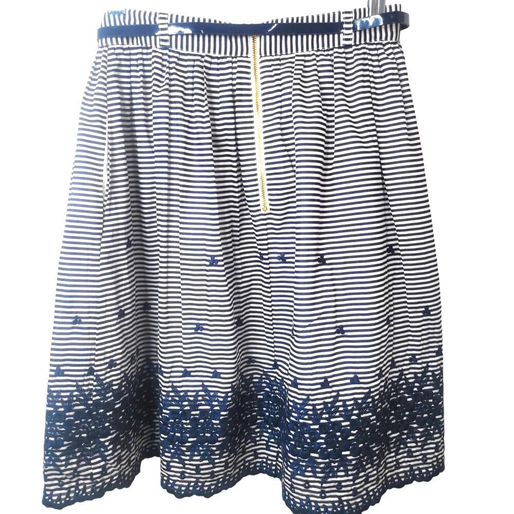 Kate Spade Blue Lawson Skirt A Line Floral Stripes Knee Length Belt Size 2 #267 - Picture 3 of 11